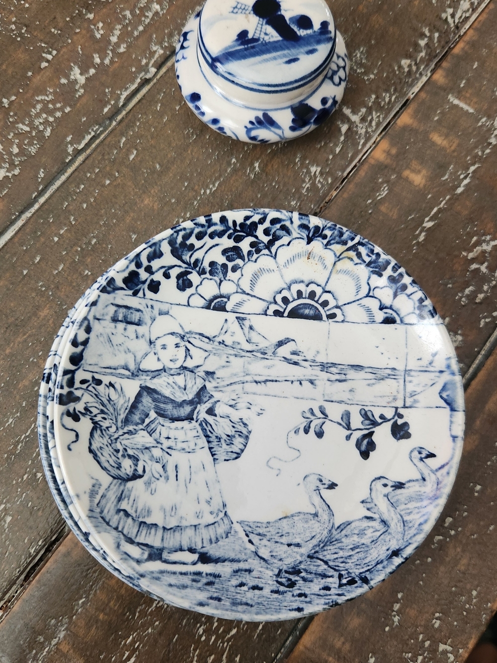 3 VINTAGE DELFTS PLATE 4 3/8” Coaster Plates BOCH Dutch + Trinket Dish.